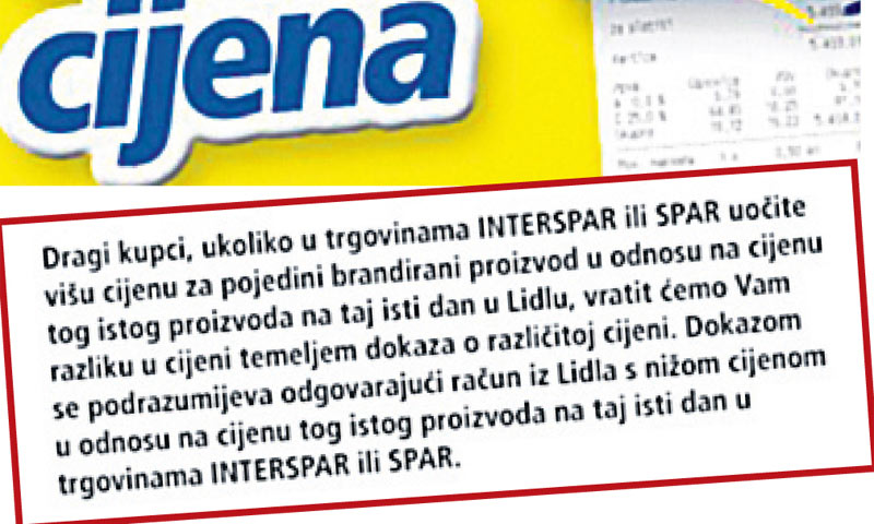 Spar je pozvao kupce da dođu i ako su nešto jeftinije kupili u Lidlu, dat će im razliku u kunama