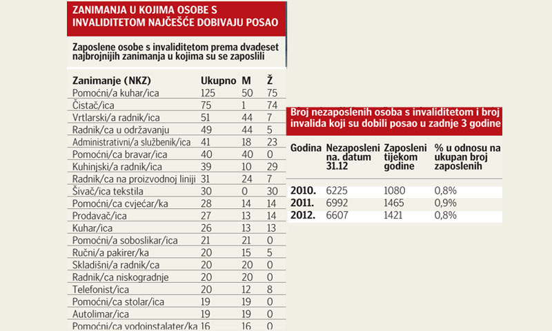 Najčešća zanimanja osoba s invaliditetom