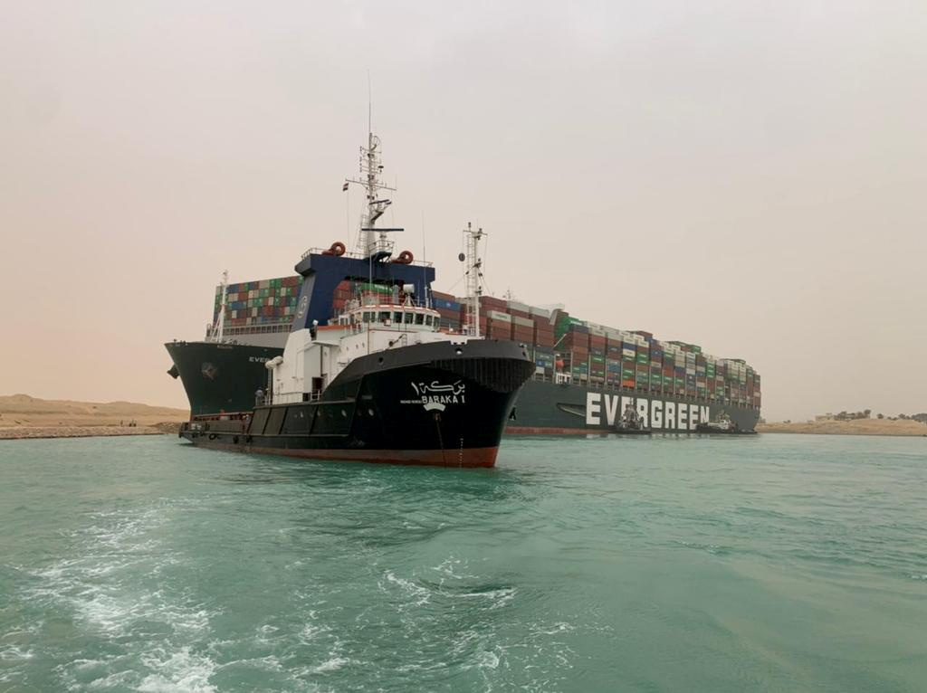 FILE PHOTO: Container ship runs aground in Suez Canal, blocks traffic