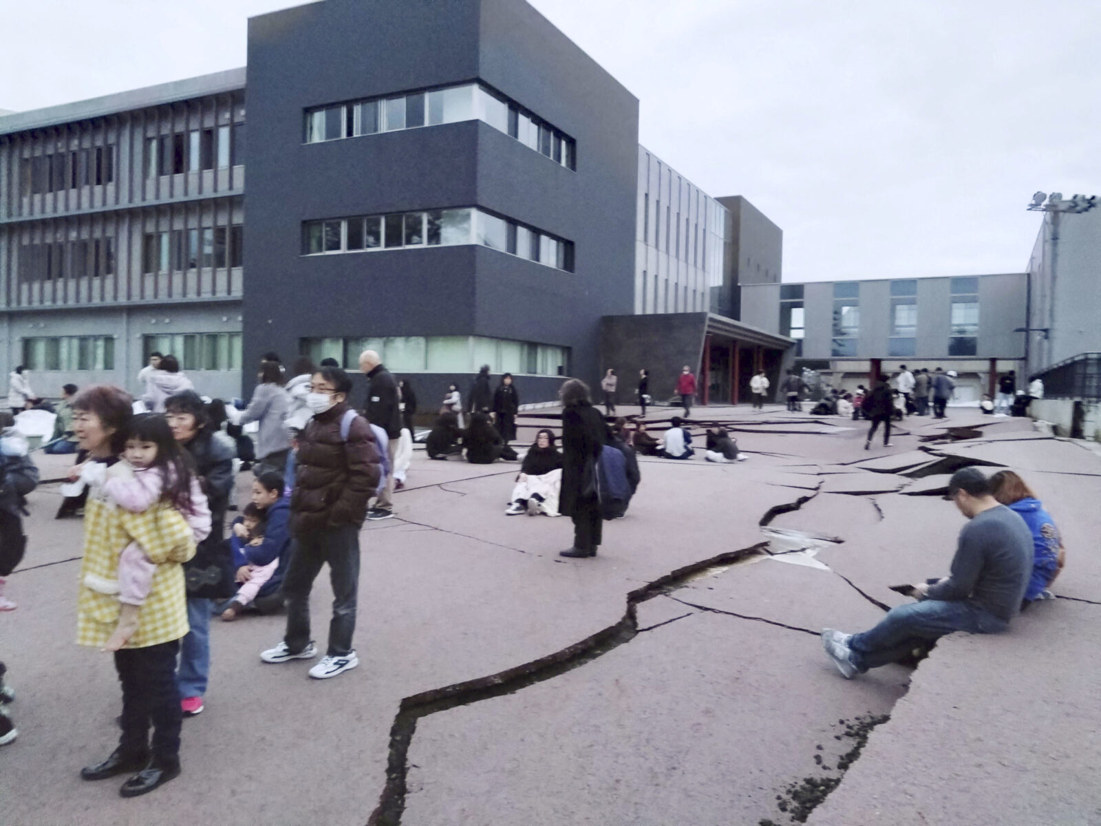 Road cracks caused by an earthquake is seen in Wajima, Ishikawa prefecture, Japan