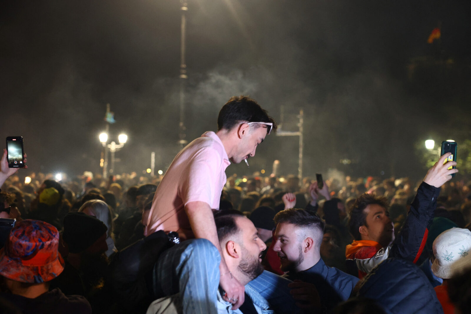 Germany’s friends of cannabis celebrate the part legalisation of cannabis with a “smoke in”, in Berlin